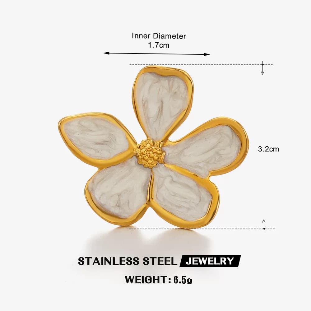 นำเข้าเครื่องประดับ — สไตล์ย้อนยุคฝรั่งเศส frangipani แหวนแฟชั่นยุโรปและอเมริกาสีดำและสีขาวหยดน้ำมันแหวนสแตนเลสแหวนดอกไม้สำหรับผู้หญิง