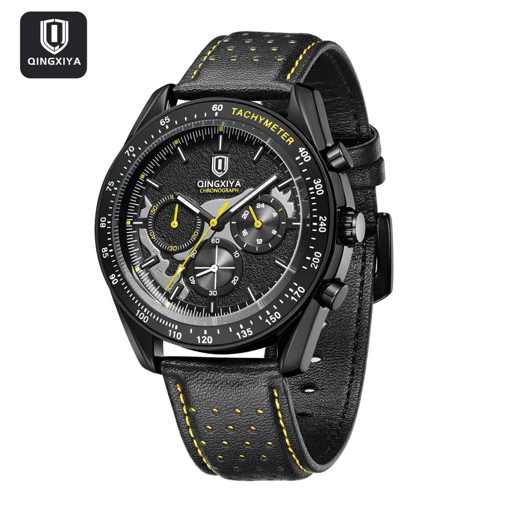 นำเข้านาฬิกาข้อมือ — QINGXIYA แฟชั่นคลาสสิกยอดนิยมผู้ชายควอตซ์นาฬิกาสายหนัง chronograph นาฬิกาผู้ชาย dropshipping